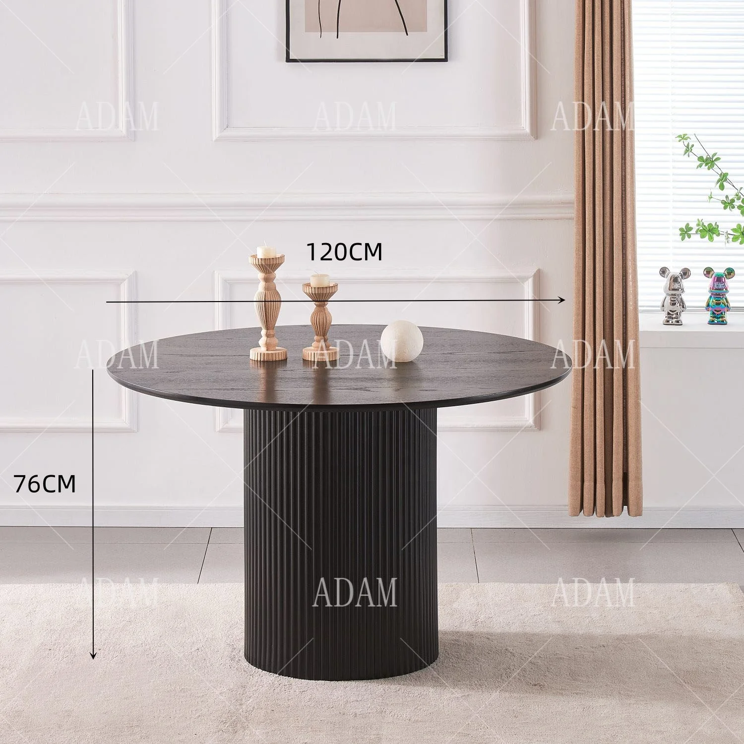Modern Dining Room Furniture Restaurant Piper Fluted Table Wholesale Round BLACK MDF Dining Table set with Wooden Base