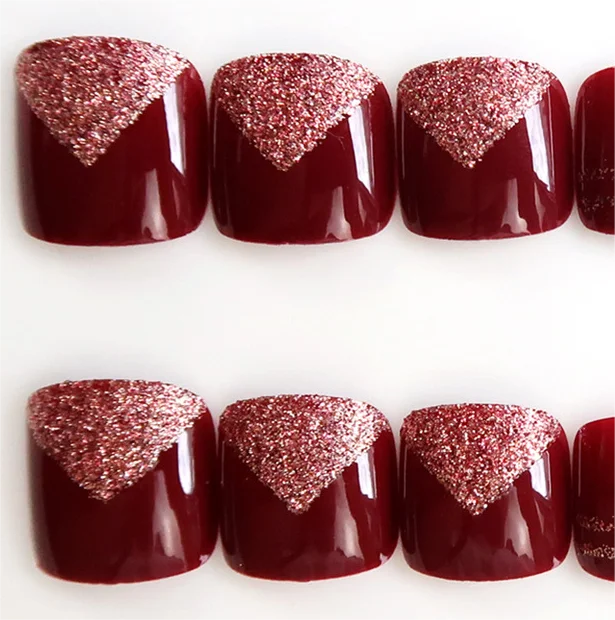 J61-80 Toenail Artificial Fingernail 80 Designs 24pcs Glitter French Pink Black Silver Cross Smily Face Luminius Toenails