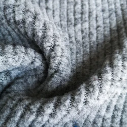sustainable custom melange grey cationaic brushed fleece stripe coarser knitted fabric for winter cardigan sweater jacket SCK0