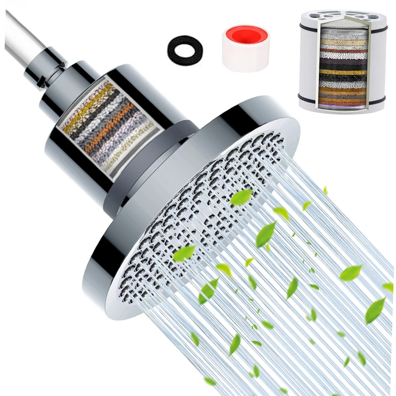 CUPC WELS 20stages shower filter 6 inch full chrome high flow powerful fixed  filter shower head, Full Chrome Filtered Shower