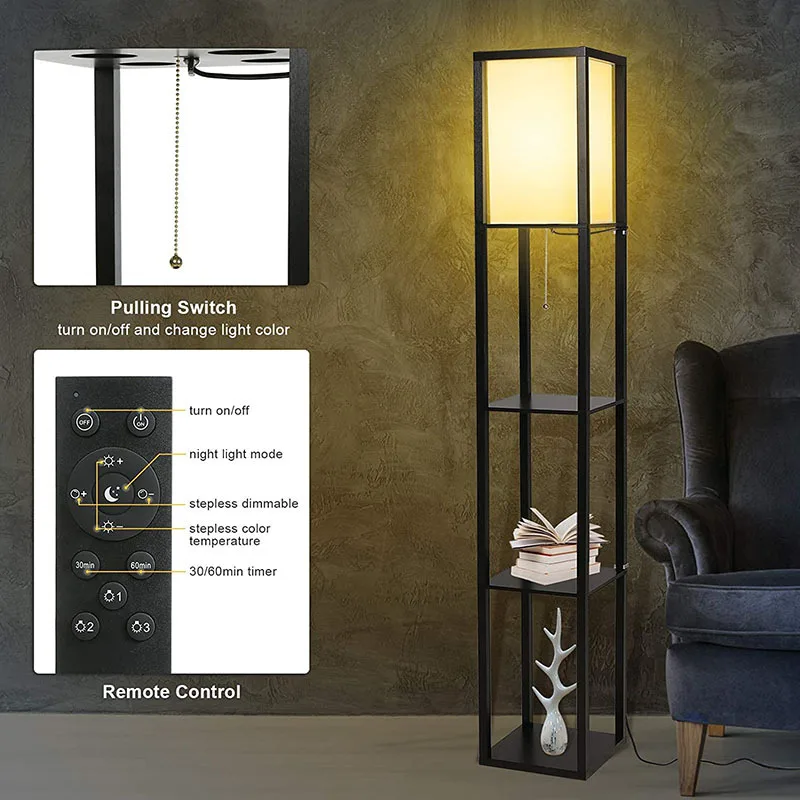 LED Modern Shelf Floor Lamp with White Lamp Shade and LED Bulb for Living Room, Bedroom Floor Lamp