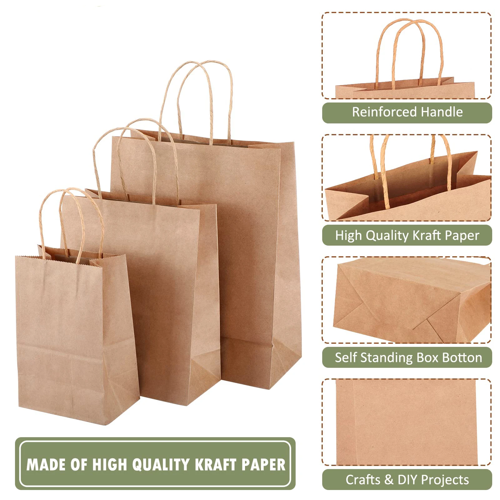 Wholesale Biodegradable Brown Grocery Plain Bag Printed Business Kraft Paper Gift Tote Shopping Bags for Clothing with Handle