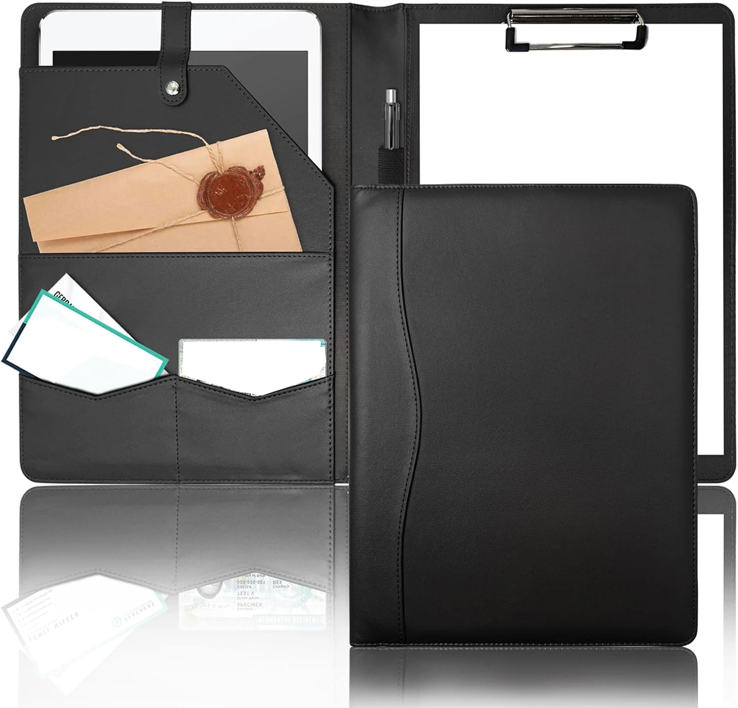 Custom Padfolio Portfolio Binder, Leather Clipboard Folder with Pockets  for Business School Office Meeting