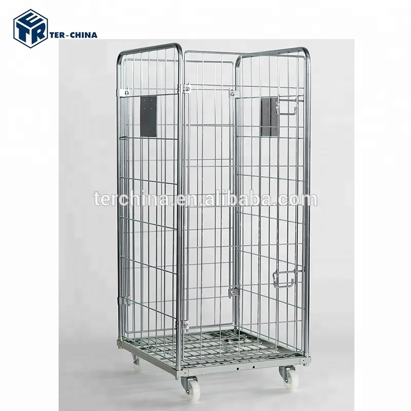 China Supermarket or Laundry Roll Container, Foldable Roll Cage Trolley