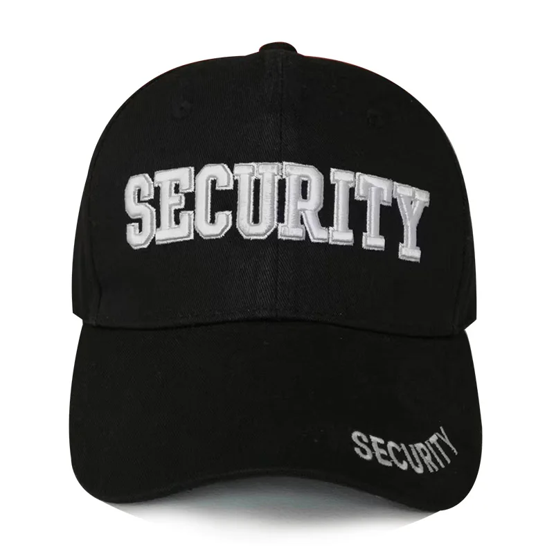 High Quality Embroidery Logo Baseball Cap Black Security Hat Black Cap for Men Security