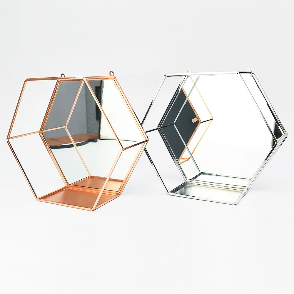 HH-8425 modern metal  hexagon wall shelf for home decoration made in China