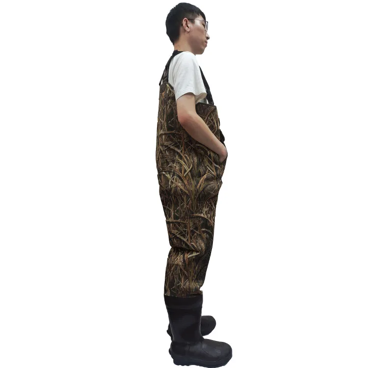 Directly Factory Custom Design Leaf Camo Waterproof Neoprene Hunting Fishing Neoprene Waders with 1000g Thinsulate Boots