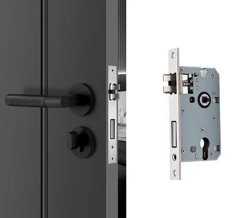 Wholesale Inventory Zinc Alloy Door Handle 20Cm Black Modern Knurled Door Handles On Plate