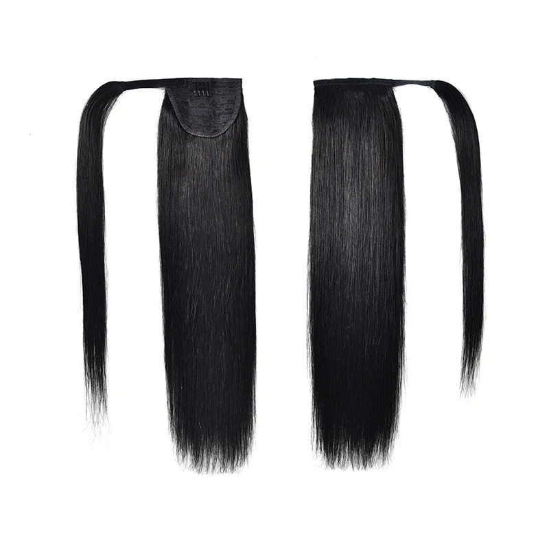 ISWEET Long Natural Black Brazilian Hair Ponytail Human Hair Extensions Wrap Around Human Hair Ponytails