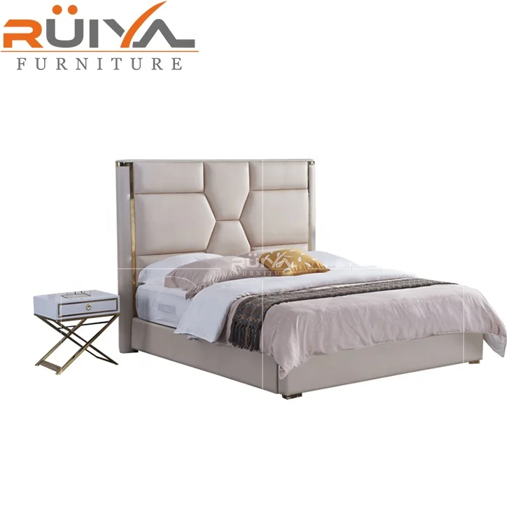 China manufacture latest design luxury double leather bed furniture king size bed