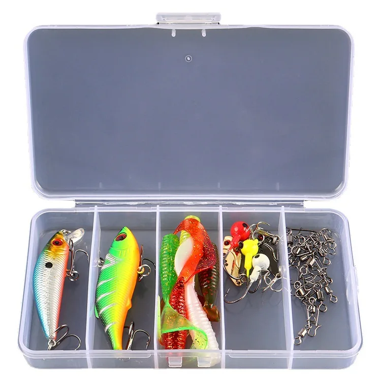 Factory Price Sea Fishing Set Plastic Minow Hard Bait Soft Bait Lead Hook Swivel Plastic Box Set