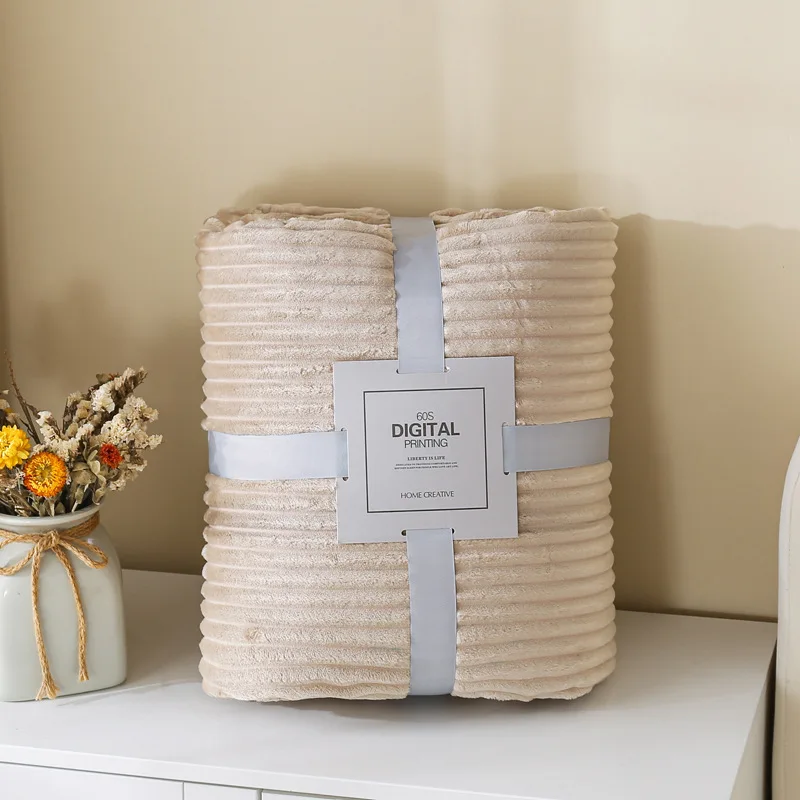 Warm luxury custom wholesale home textiles soft cozy Stripe fluffy bed Fleece other blankets throws for winter double bed sofa