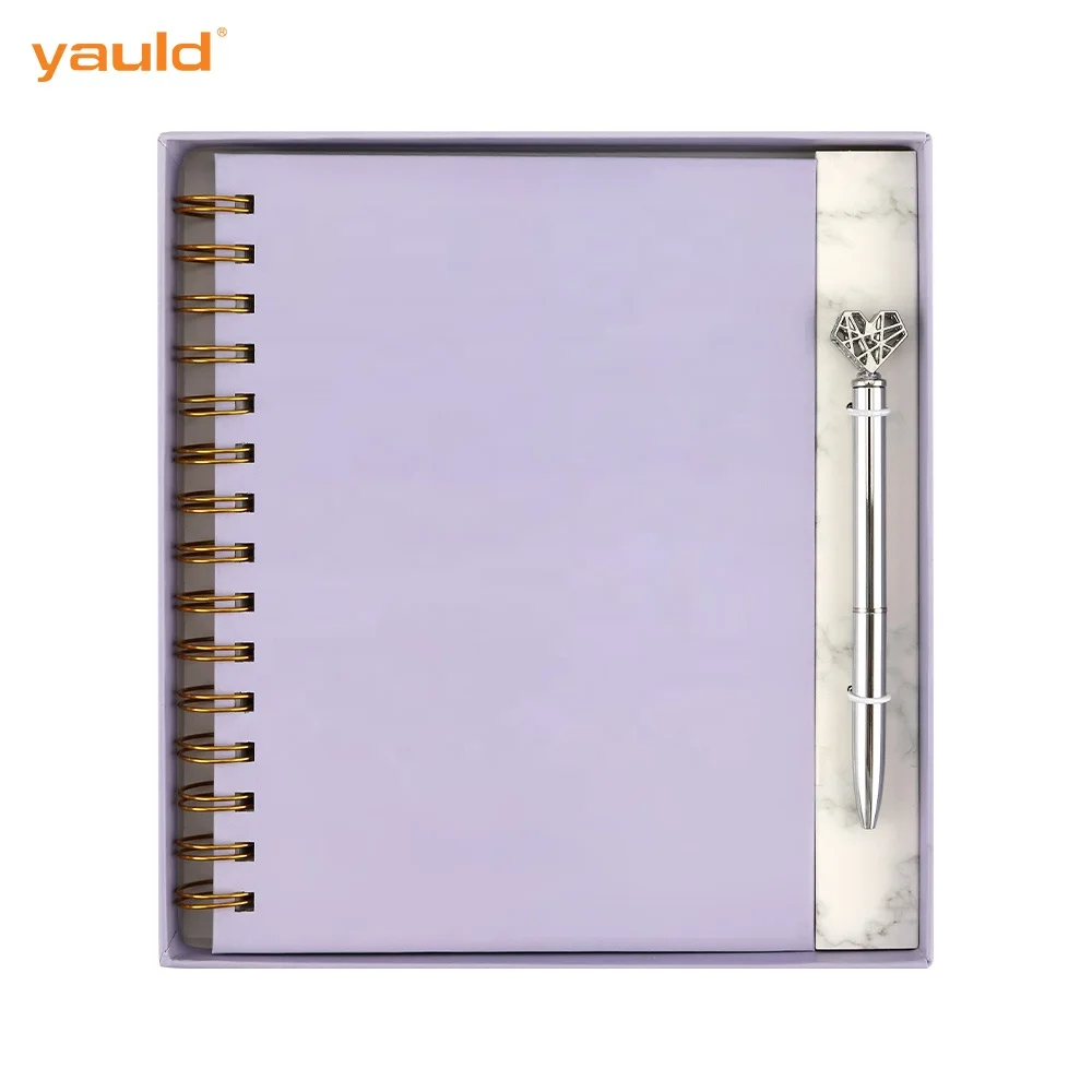 
Wholesale Customized Printing Luxury Writing Paper Purple A4 A5 Hardcover Spiral Diary Journal Notebooks with and Pen Gift Set 