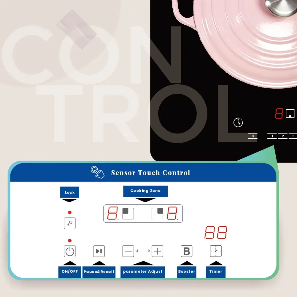 Modular Design Booster function with touch panel 4000W 2 burner built-in induction cooker