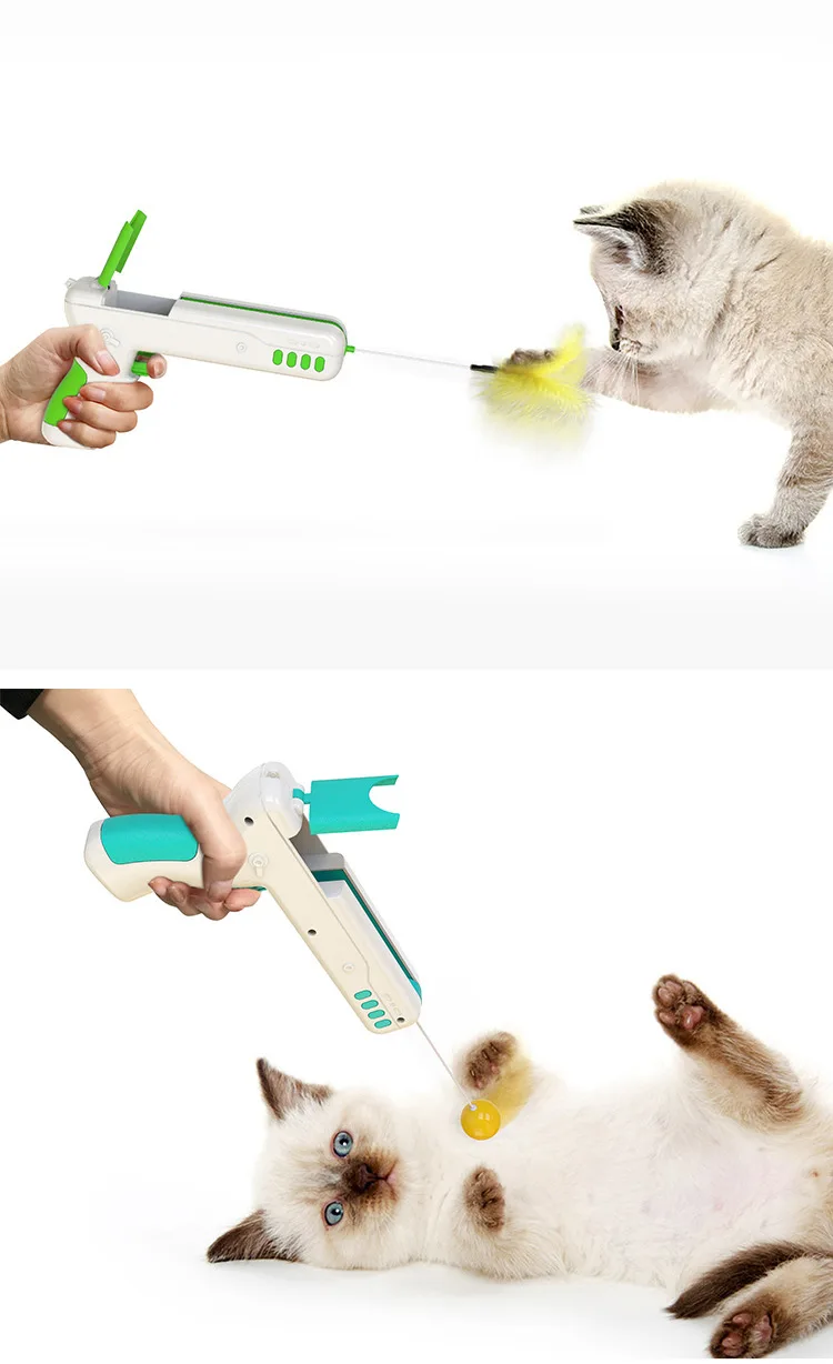
pet supplies built-in feather gun shape cat toy play cat stick feather toy 