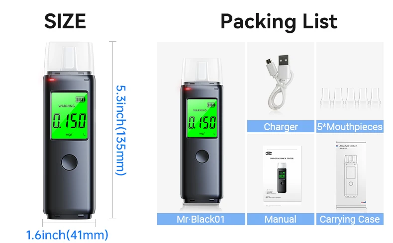 alcoholmeter ALCO Alcotester breath alcohol tester Breathalyzer digital for home/personal use/gift Mr black 05