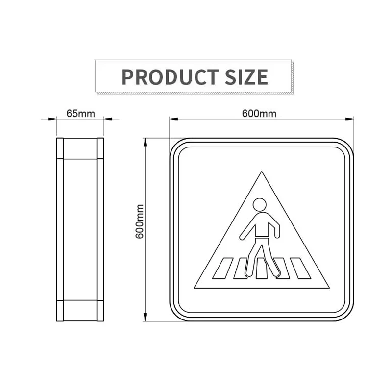 Factory Wholesale 600*600mm Solar Power LED Amber Flashing Pedestrian Crossing LED Road Traffic Signs Speed Limit Warning