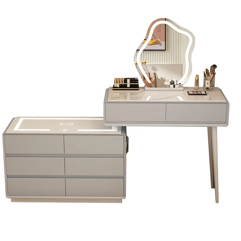 2024 YOUTAI hot sale luxury versatile smart make-up vanity table with mirror white six drawers dresser set for bedroom