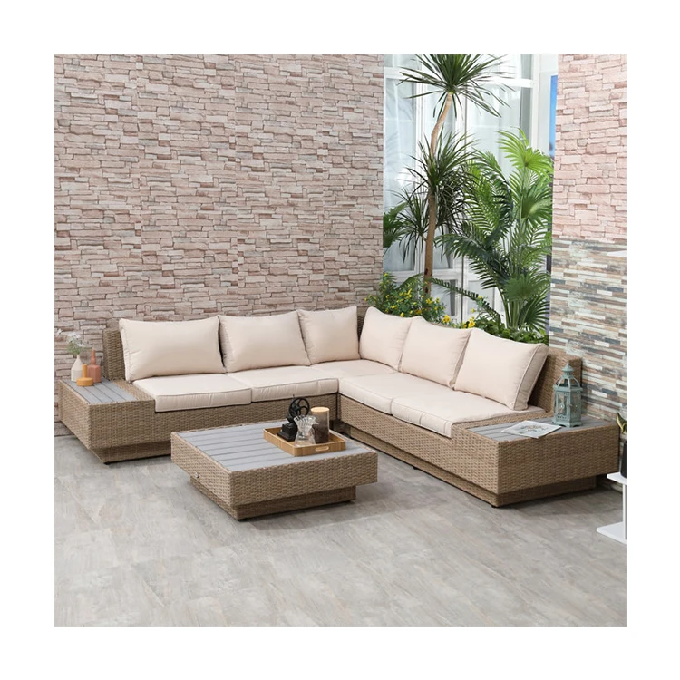 AJUNION Modern Design Outdoor Furniture Handwoven Wicker Rattan Corner Sofa Patio Furniture Set