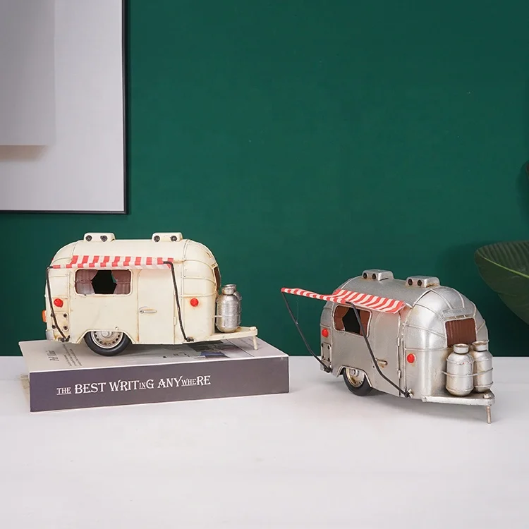 Classic Retro Iron Metal Tin Car Model Decoration Ornaments Home Furnishing Vintage Trailer Nostalgic Gift Decoration Room