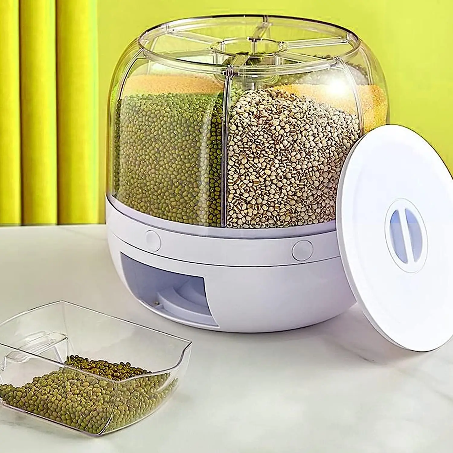 22lbs Rice Dispenser 360 Rotating Food Dispenser One-click Output Rice Storage Round Food Storage Grain Dispenser Food Container