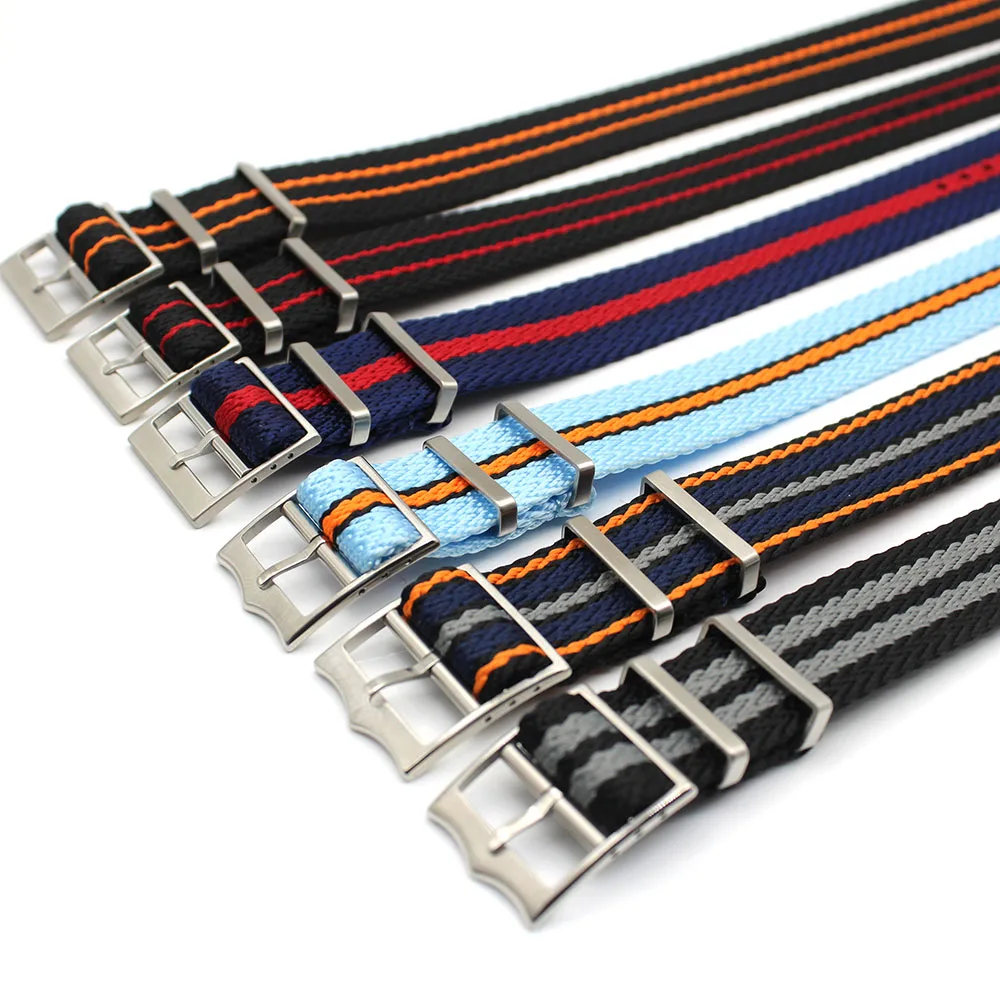 Luxury 1.6MM Woven Mens Fabric SharkTooth Strap Bracelet 20mm 22mm Custom Striped Nylon Watch Band For Watch