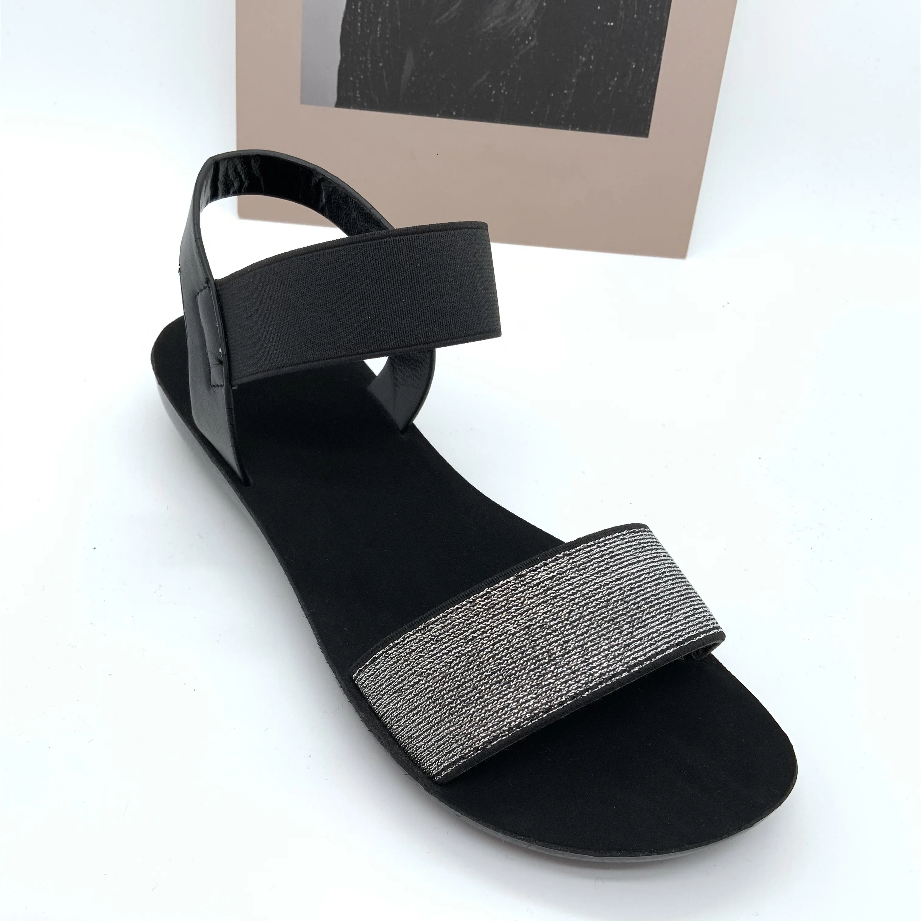 Wholesale Summer Women Sandals Fashion Slippers Rhinestone Buckle Strap Soft Insole Elastic Flat Sandal Shoes