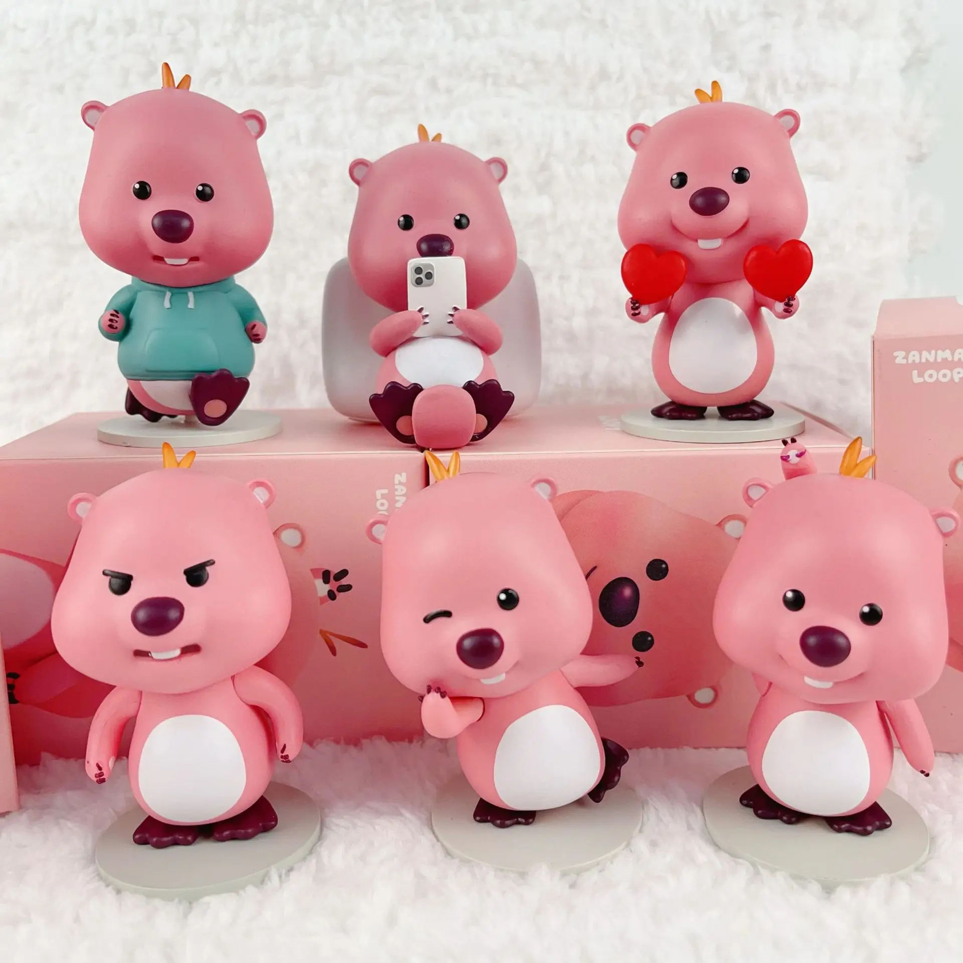 Hot Sale 6 Pcs /Set Loopy Ruby PVC Toy Cute Pink Beavers Car Desktop Decoration Children Loopy Ruby Doll Gift Wholesale
