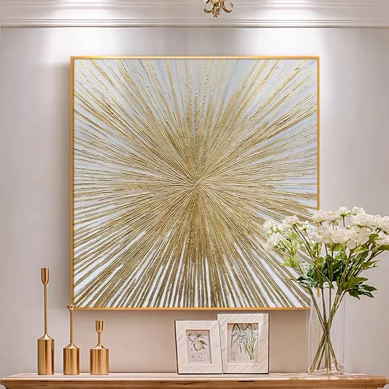Golden foil handmade wall art painting abstract painting for living room home decoration