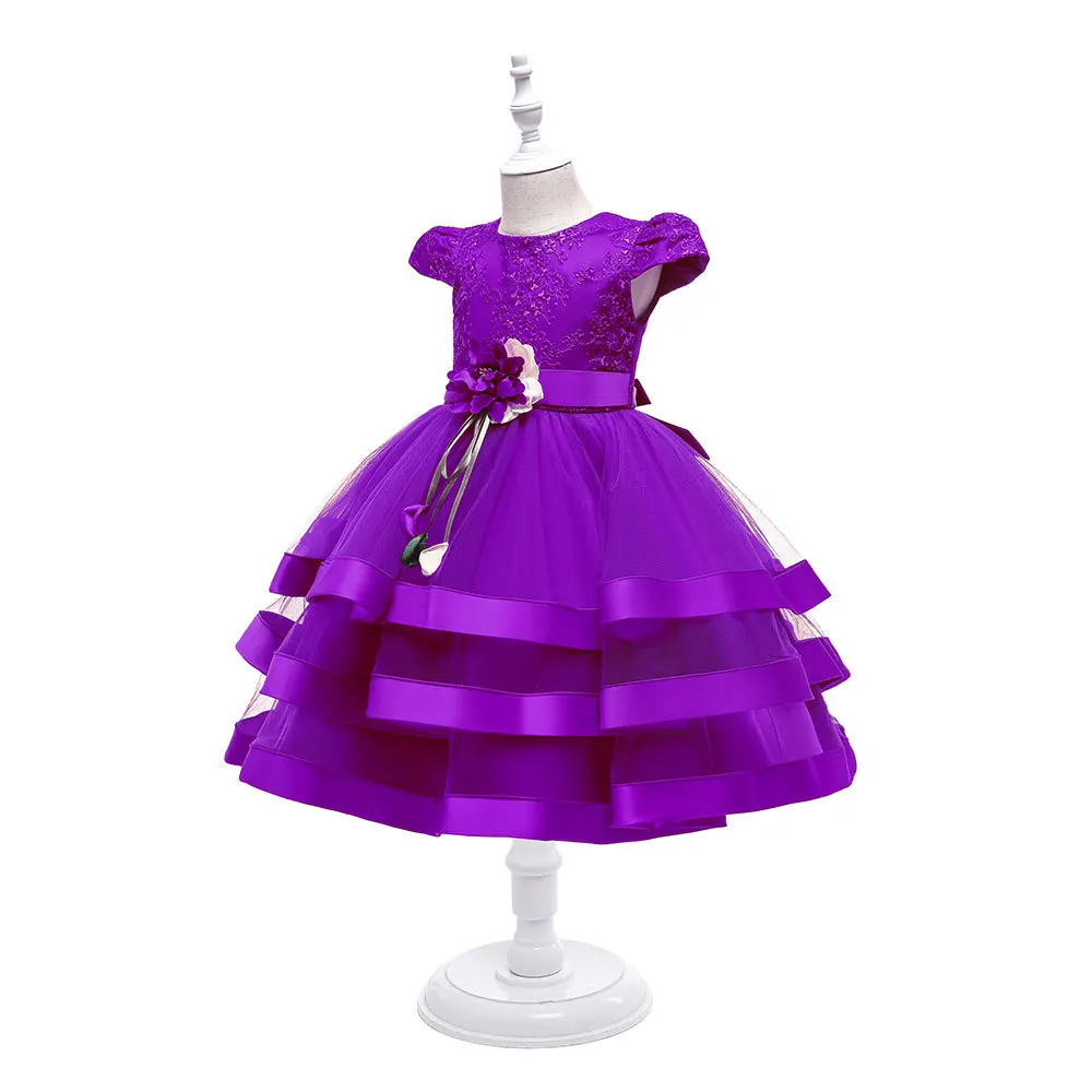 3300 Good quality kids dress birthday party 6 years girls princess gown light blue flower children dress