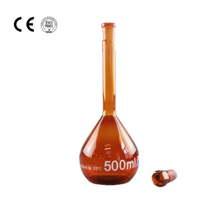 Объемная колба янтарного цвета 500 мл с плоским дном