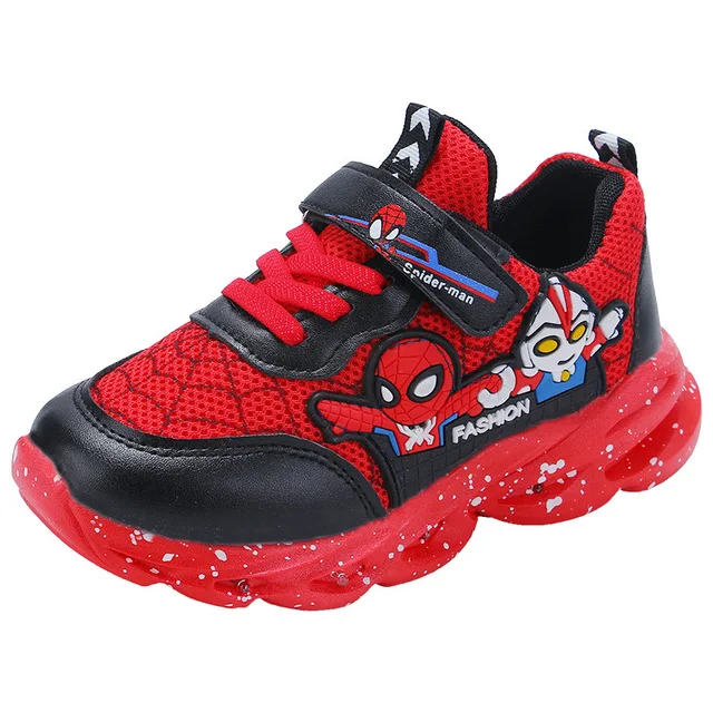 Оптовая продажа спортивной обуви для мальчиков с подсветкой маленькие и средние Детские сетчатые дышащие детские кроссовки для бега