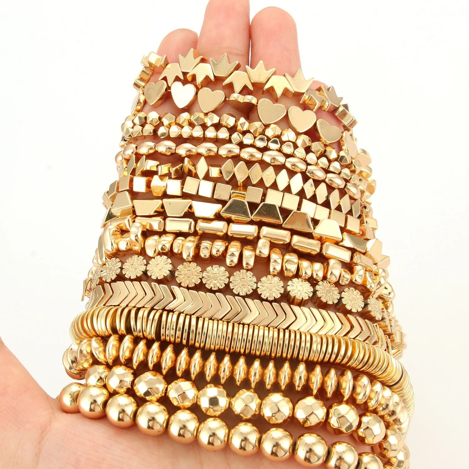 14 Gold Plating Irregular Hematite Beads Round Disc Cube Heart Shape Loose Natural Stone Beads for Jewelry Making DIY Bracelet