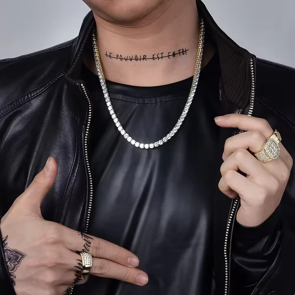 Hiphop 3mm 4mm 5mm 6mm Jewelry Diamond Choker Necklace 18k Gold Plated Iced Out Cz Spring Clasp Men Tennis Chain