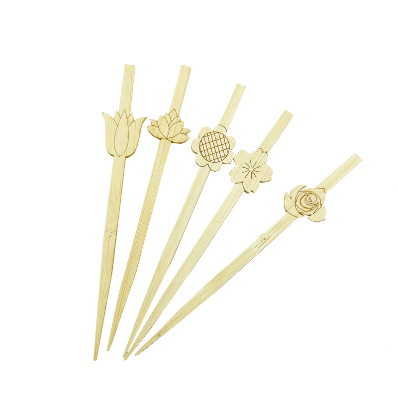 Custom wholesale bamboo creative 12cm fruit sticks flower design KTV bar fruit sticks