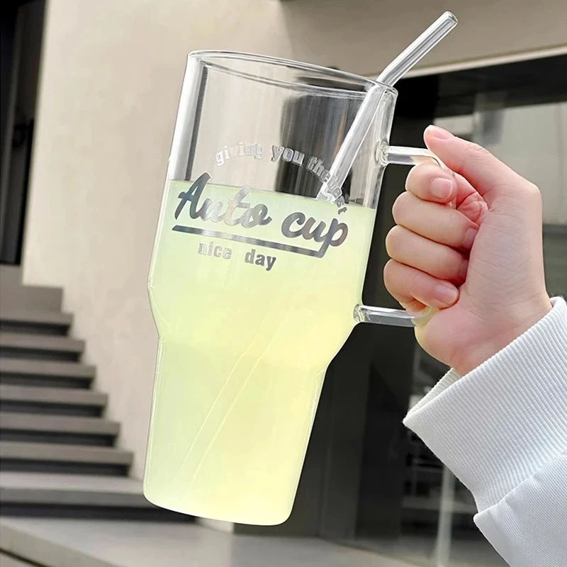 Outdoor Mugs Glass Thermos Cup Stan Car Insulated Cold 33.5oz travel water Glass bottle With Handle Tumbler Wholesale Bulk