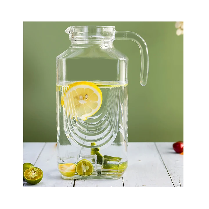 Home Kitchen Large Capacity Milk Tea Jug 1800ml Plastic Lid Water Glass Pitcher