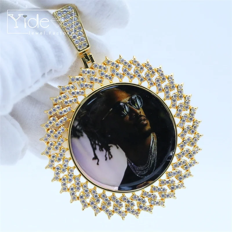Hip hop photo memory medallions necklace men round sublimation jewelry blanks custom picture 38mm 45mm photo pendant