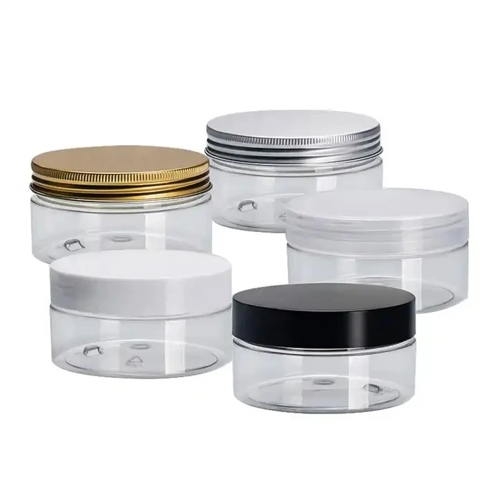 Factory Custom 100ml 200ml 300ml 500ml clear white black amber wide mouth cosmetic containers plastic PET jar with aluminum lid
