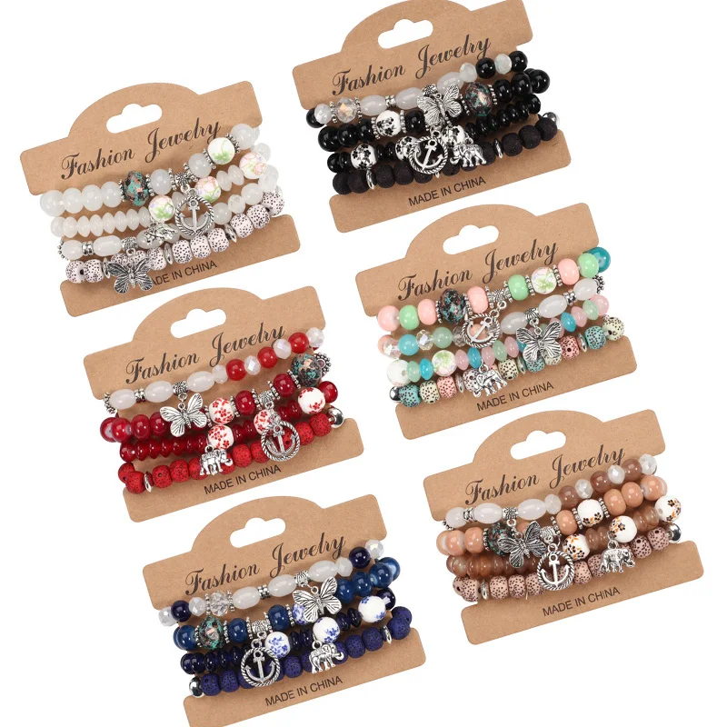 DAIHE 2024 богемная лодка-бабочка якорь слон кулон Многослойные рисовые бусины браслет из бисера