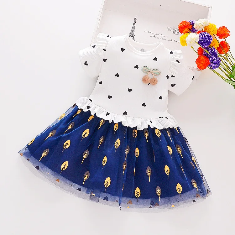 Summer Patchwork Skirt Heart Design Little Girls Baby Kids Princess Fluffy dresses for toddler summer kid clothes