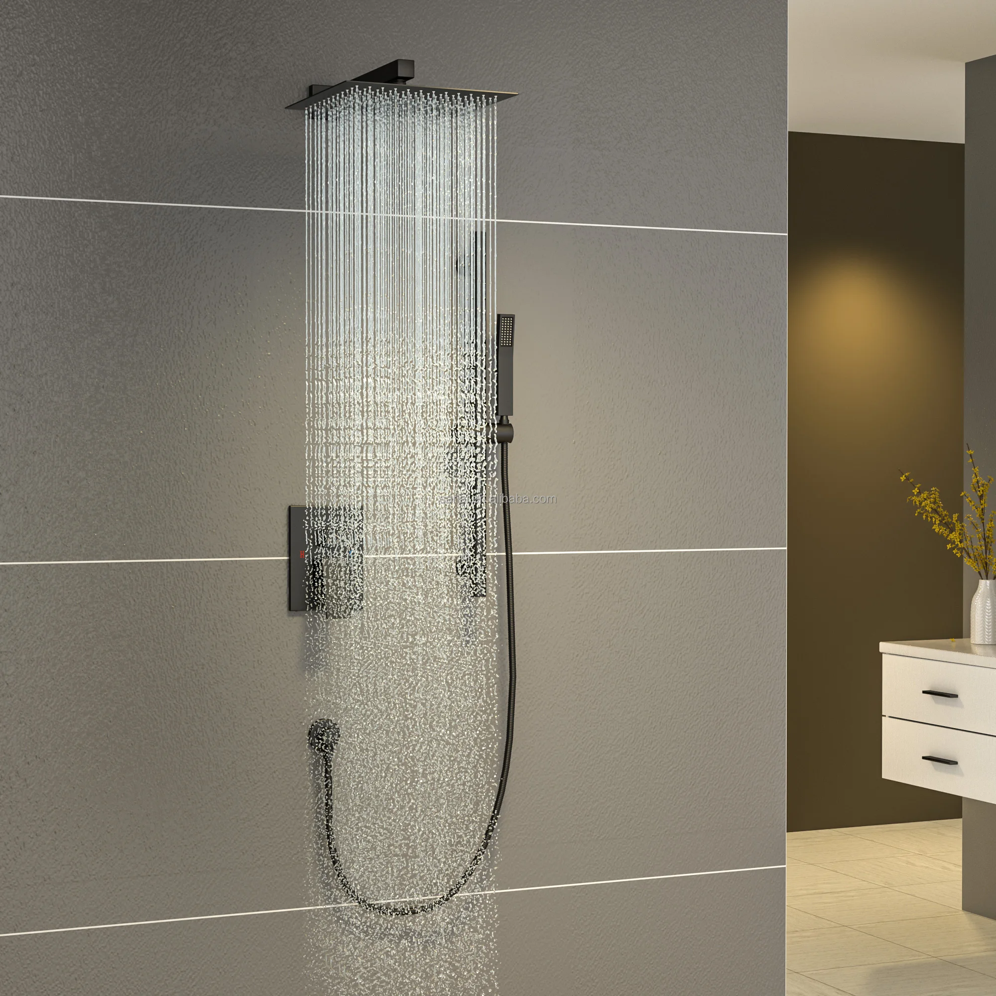 Black Rain-Shaped Shower Set Luxury Shower Rain Heads Showers Multifunction Set