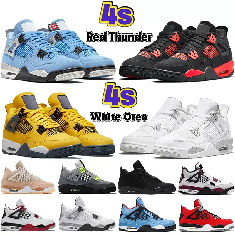 nike custom zapatillas air joRdAN 4 retro black cat basketball shoes sneakers red X sport shoes stock skateboarding shoes men
