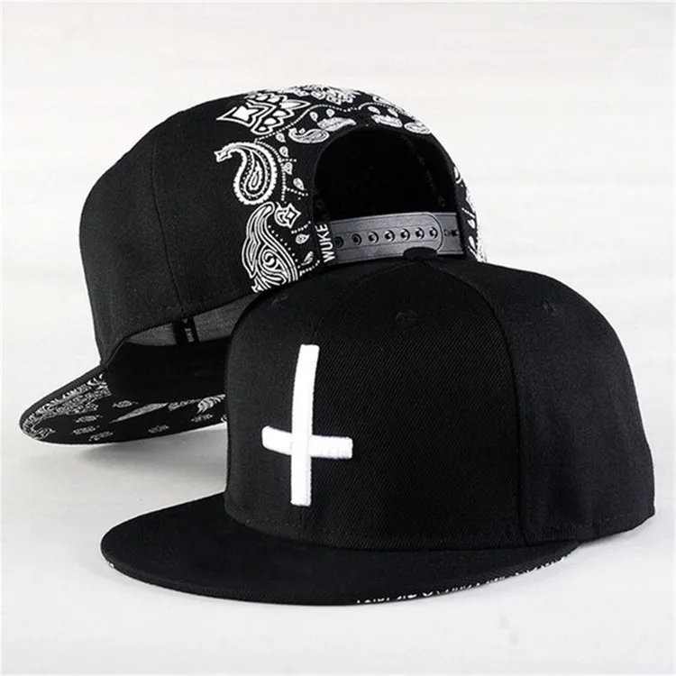 Simple Embroidered Crossed Adjustable Canvas Snap Back Casual Harajuku black hat Hip Hop Printed Back Logo Snapback Cap