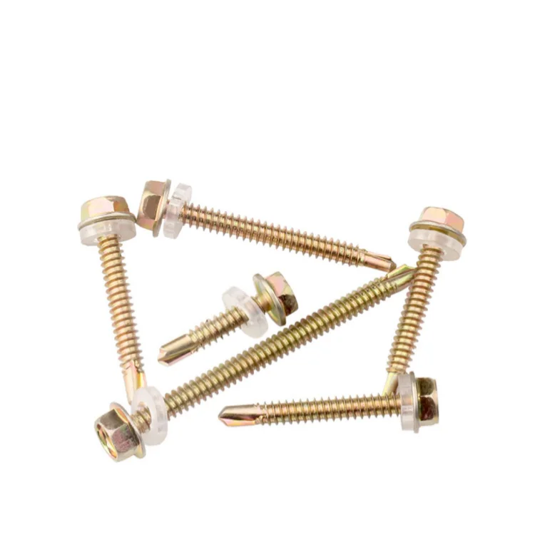 Fasteners DIN7504K black/yellow zinc plated hex head Self Drilling Screw Hex Washer Head Yellow Zinc self-drilling screws