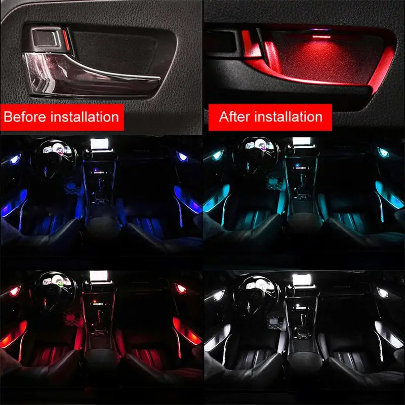 Blue Car Door Bowl Handle LED Ambient Atmosphere Light Interior Accessories