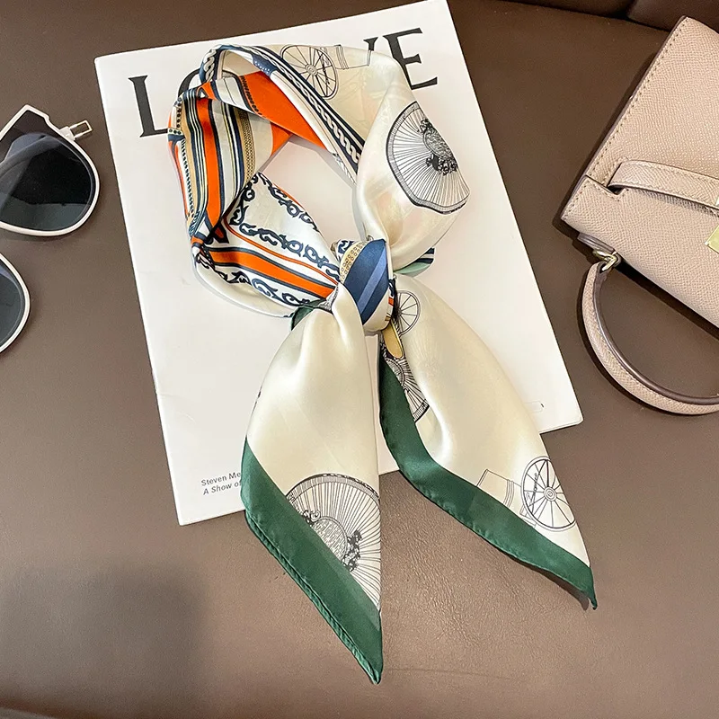 Hot sell new luxury designer carriage pattern silk small square tie scarf women tyre printed 70*70cm silk neckerchief bandanas