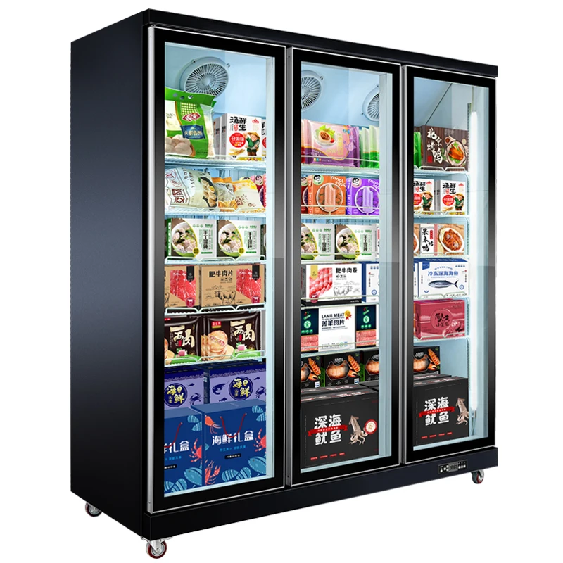 Wholesale commercial stores supermarket upright glass door freezer display showcase