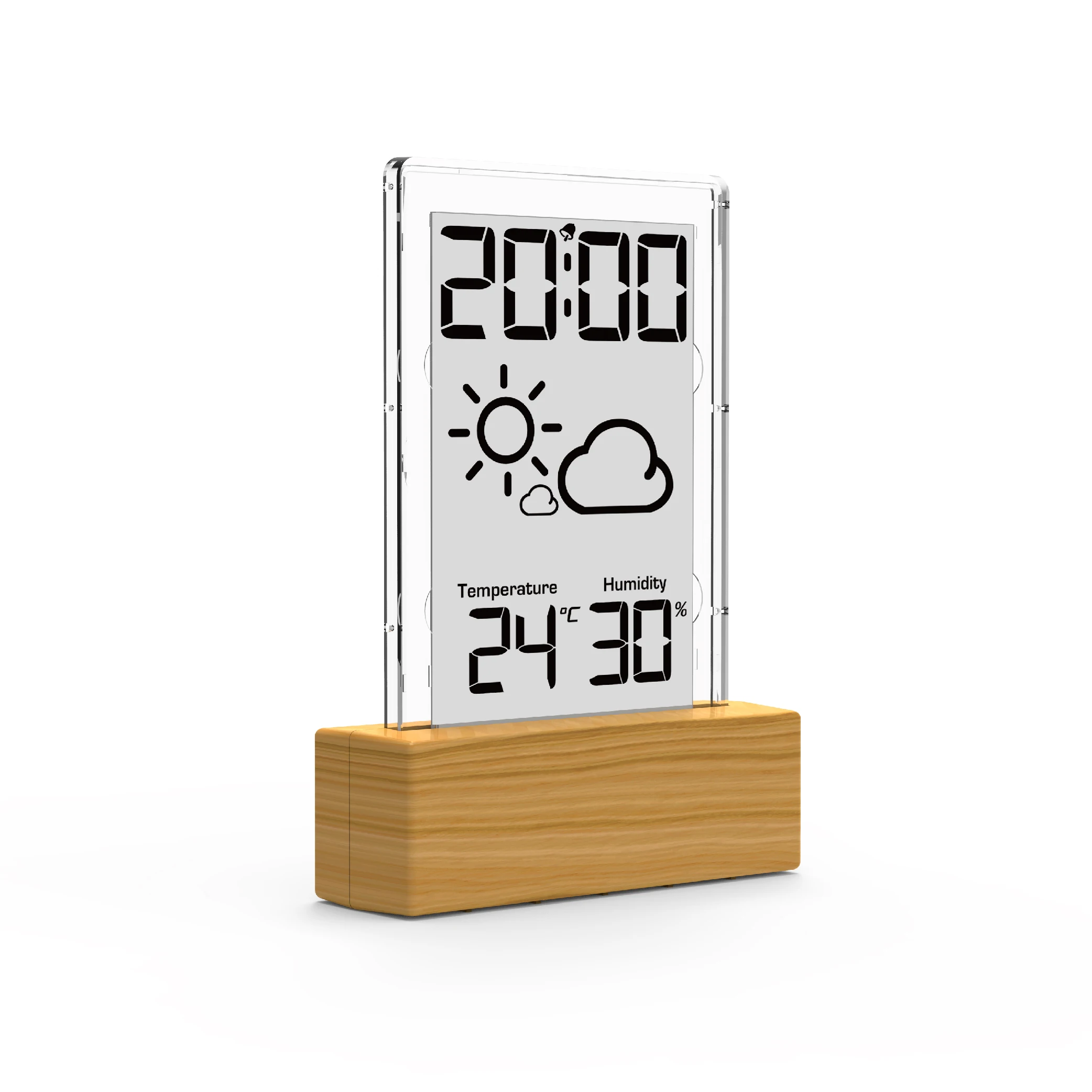 2024  Hot selling clock promotion thermometer home weather station , desk clock mini weather station wooden