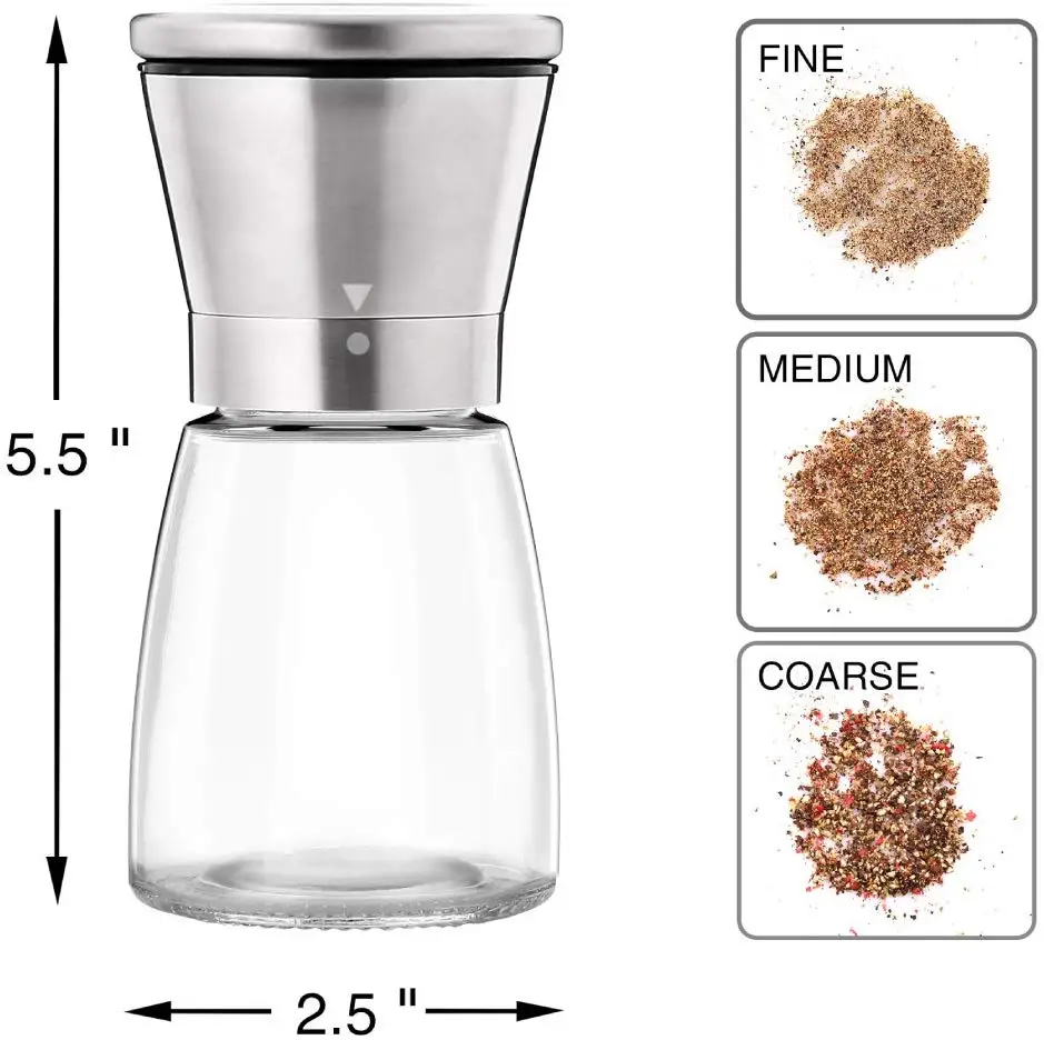 High Quality 304 Stainless Steel Crown Glass Salt and Pepper Grinder